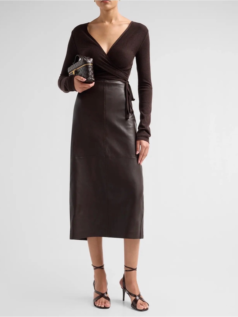 A.L.C. marta lamb leather midi skirt in dark deepest brown size 4